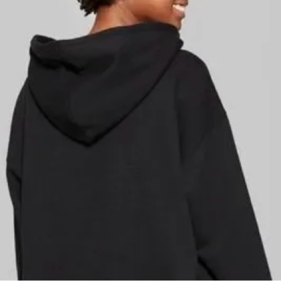Black Hoodie Cropped Sweatshirt Hooded Sweater Top - Picture 3 of 7